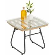 Idimex - Table d'appoint pour jardin costa, table basse d'extérieur, plateau carré en verre et imitation rotin, piètement en acier noir - Noir