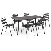 Idmarket - Salon de jardin valencia en acier table 180 cm et 6 chaises empilables gris anthracite - Gris
