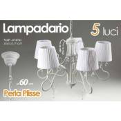 Iperbriko - Lustre blanc 5 lumières avec abat-jour en tissu 60 cm