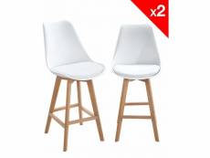Lot de 2 chaises de bar scandinaves avec coussin TIKA (blanc) 90