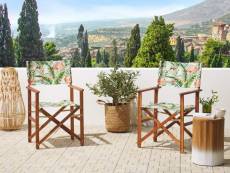 Lot de 2 chaises de jardin bois foncé à motif flamant rose/crème cine 309821