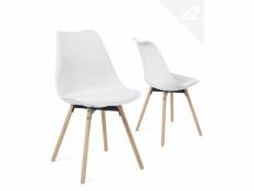 Lot de 2 chaises scandinaves pieds bois, coussin MIA (blanc) 391