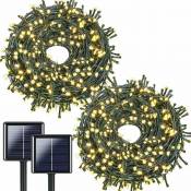 Lot de 2 guirlandes lumineuses solaires d'extérieur de 80 pieds 200 led, étanches 8 modes lumières solaires d'extérieur fil vert lumières de Noël