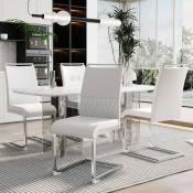 Okwish - Lot de 4 chaises de salle à manger modernes, dossier en simili cuir et lin, chaise d'appoint rembourrée à dossier, dossier à rayures