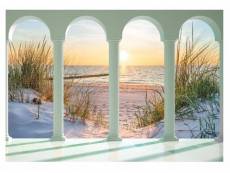 Papier peint intissé panoramique terrasse plage mer 416x254 cm chambre salon photo non tissé muraux trompe l'oei