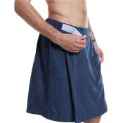Paréo de sauna pour homme en coton – Bleu – Serviette de sauna taille unique avec fermeture Velcro 60 x 150 cm + Plus : serviette