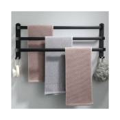 Porte-serviettes mural en aluminium noir - 3 couches - avec crochet - 40 cm - étanche - adapté à la salle de bain, cuisine, salle de bain