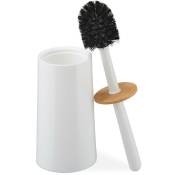 Relaxdays - Brosse wc, avec récipient, plastique et bambou, autonome, hygiénique, balai toilette avec couvercle, blanc