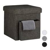 Relaxdays Tabouret de rangement pliant en lin couvercle compartiment pouf cube pour le salon HxlxP: 38 x 38 x 38 cm, gris -
