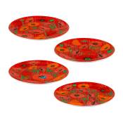Set de 4 Assiettes rouge porcelaine 20 x 20 x 2 cm