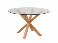 Table à manger ronde 119cm en verre pieds effet bois havan