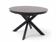 Table à manger, table de repas ronde extensible coloris anthracite, pieds métal laqué mat - diamètre 120-160 x hauteur76 cm