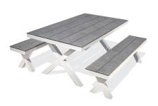 Table de jardin en aluminium et plateau HPL effet pierre