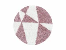 Triangle - tapis rond à poils longs et motifs géométrique - rose et blanc 120 x 120 cm TANGO1201203101ROSE
