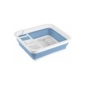 Wenko - Egouttoir vaisselle pliable Gaia, égouttoir à vaisselle plastique, porte-couverts et support assiettes, plastique, 36,5x13x31 cm, blanc - bleu