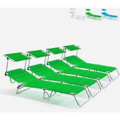 4 transats de plage bain de soleil de jardin pliant en aluminium Cancun Couleur: Vert