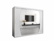 Armoire de chambre globe blanc 250 avec 3 portes coulissantes et miroir penderie (tringle) avec étagères sans tiroirs