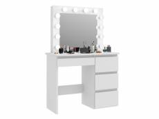 Coiffeuse avec 4 tiroirs et miroir led coloris blanc - h75 x l94 x p43 cm