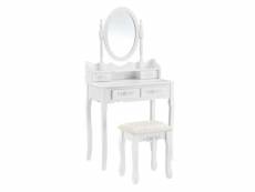 Coiffeuse table de maquillage avec miroir inclinable et 4 tiroirs 141 cm mdf et bois blanc helloshop26 03_0001500