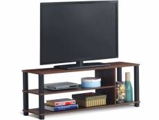 Costway meuble tv banc tv avec 3 étagères ouvertes, 110 x 29,5 x 40,5 cm, support tv pour télévision jusqu’à 45 pouces café