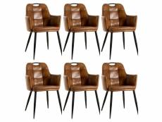 Cyma - lot de 6 chaises simili cuir camel avec accoudoirs