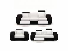Dydda - ensemble canapé relax 3+2+1 en cuir blanc et noir