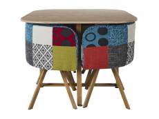 Ensemble table carrée et 4 chaises encastrables patchwork multicolore