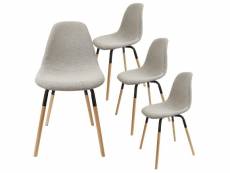 Fluk - lot de 4 chaises tissu gris chiné clair et bois