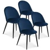 Intensedeco - Lot de 4 chaises Cecilia Velours Bleu pieds noirs - Bleu