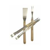 Kit 3 accessoires barbecue : pince + fourchette + spatule