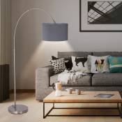 Lampadaire gris lampe de salon lampe à arc moderne nickel mat, lampadaire abat-jour textile réglable en hauteur rond, métal, 1x E14, DxH 30x215 cm