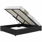 Lit Kennington - Structure de lit velours Noir avec coffre de rangement intégré -140x190 cm - Noir