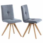 Lot 2 chaises rotatives 180° tissu gris clair et chêne massif - maki