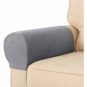 Lot de 2 housses d'accoudoirs en tissu extensible élasthanne imperméable antidérapant pour fauteuils, canapés, fauteuils inclinables (gris clair)