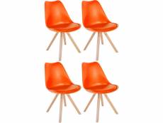 Lot de 4 chaises de salle à manger sofia en plastique pieds en bois , orange/nature (carré)