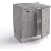 Meuble de cuisine 80x60xH84 cm en bois Gris Ciment avec deux portes gris