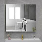 Miroir Meuble Salle de Bain,Miroir Mural Armoire de Toilettes avec 3 Portes Miroir et 3 Niveaux Étagères à Hauteur Réglable,70x16x63cm