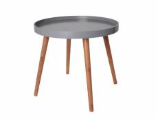 Sahn - table d'appoint ronde grise et pieds bois massif