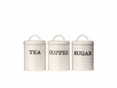 Set de 3 boîtes de conservation en métal crème café, thé, sucre
