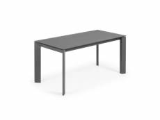 Table à manger extensible en verre coloris gris et pieds en acier finition anthracite - longueur 160/220 x profondeur 90 x hauteur 76 cm