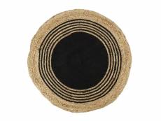 Tapis rond en jute et coton - imprimé noir - diamètre