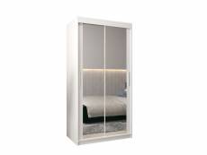 Armoire de chambre torm 3 blanc 100 avec 2 portes coulissantes et miroir penderie (tringle) avec étagères avec tiroirs