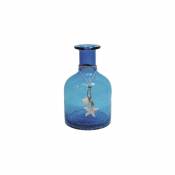 Aubry Gaspard Vase petite bouteille en verre teinté bleu.
