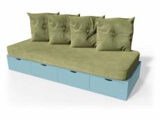 Banquette cube 200 cm + futon + coussins bleu pastel BANQ200S-BP