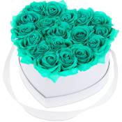 Boîte à roses, 18 roses, Bac à roses blanc, forme en cœur, conservable 10 ans, turquoise - Relaxdays