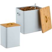 Boîte de conservation, lot de 2, 2 tailles, couvercle & cuillère, fer, récipient croquettes, blanc - nature - Relaxdays