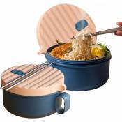 Bol Ramen micro - ondes Set de 2 pièces avec couvercle, bol à soupe portable avec poignée, cuiseur à nouilles instantanées, Lavable au lave