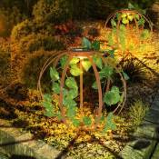 Boule solaire aspect rouille pour l'extérieur Lampe solaire led rouille décoration solaire de jardin avec éléments végétaux artificiels, avec piquet