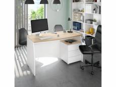 Bureau avec commode à trois tiroirs, couleur blanc et chêne, 136 x 74 x 67 cm. 8052773559515