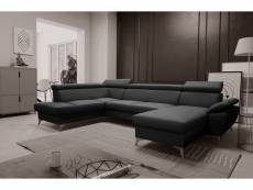 Canapé d'angle convertible en cuir italien de luxe 7/8 places avec coffre, noir, méridienne à droite (vu de face) - warini